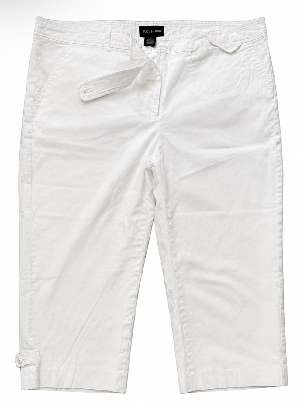 Focus 2000 Women’s White Capri Pants Size 14 Cotton Casual Cropped Pants